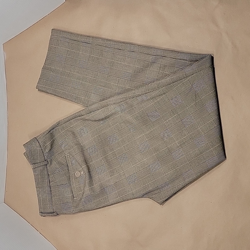 Talbots SIze 8 High Waist Straight Pant, Brown Plaid (Prince of Wales Plaid) EUC
